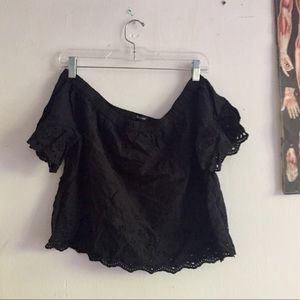 Madewell black crop eyelet top